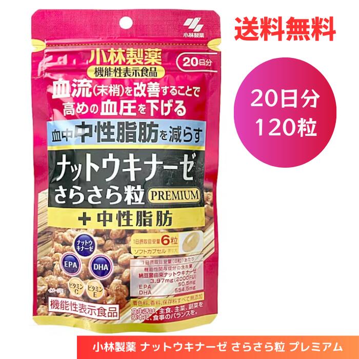 【LINEお友達登録で300円OFFクーポン】☆小林製薬 機能性表示食品 ナットウキナーゼ さらさら粒 プレミアム 中性脂肪 20日分 120粒入 送料無料 更に割引クーポン