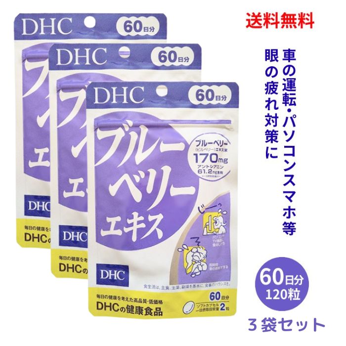 【LINEお友達登録で300円OFFクーポン】☆【3袋セット】 DHC ブルーベリーエキス 60日分 120粒 車の運転 パソコン・スマホ 眼精疲労 目の疲れ対策 3個セット 【送料無料】