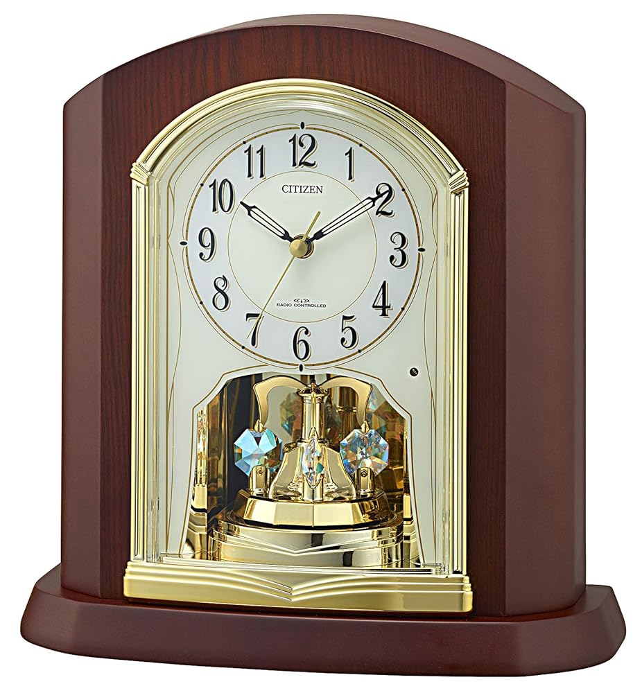 リズム(RHYTHM) シチズン 置き時計 電波時計 木製枠 回転飾り ブラウン 25.1x24.2x10.5cm CITIZEN 4RY702-N06