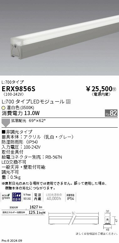 ERX9856S ENDO照明 遠藤照明 【メーカー直送】 非調光　屋外リニア32　拡散L700　3...