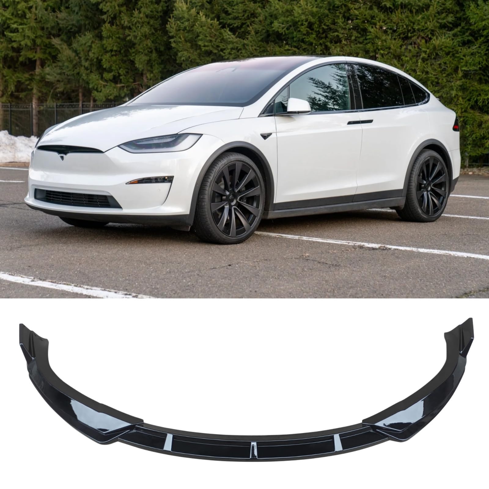 フロントスポイラー テスラ Model X 2022-2025 専用 ABS製 光沢ブラック 塗装済み フロントリップ 3分割 フロントバンパー リップスポイラー アクセサリー エアロパーツ