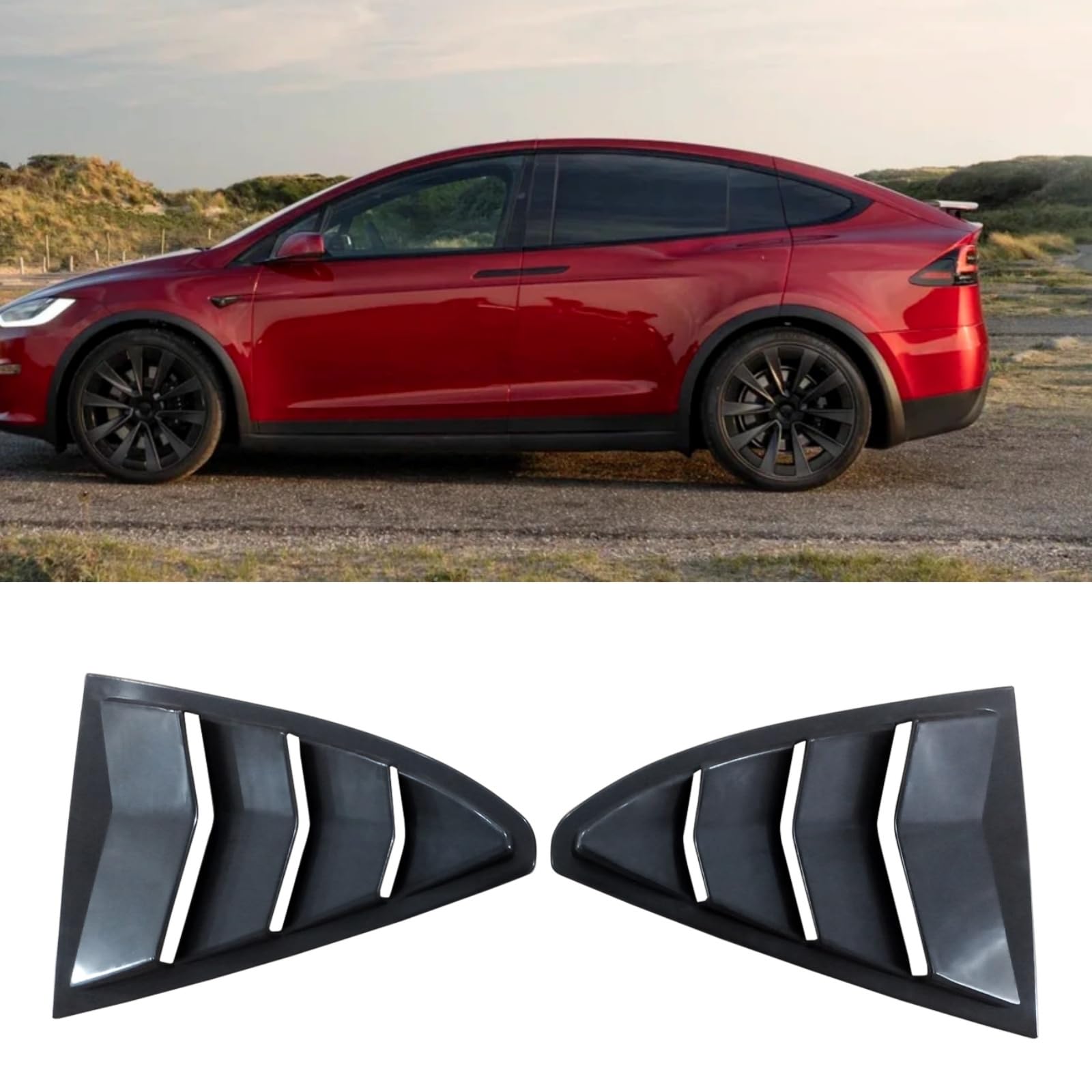 2023 テスラ MODEL X ルーバーカバー リアサイドウィンドウルーバー シャッターサイドベントカバー リアウィンドウシャッター カバー ABS製 2点セット 艶消し黒