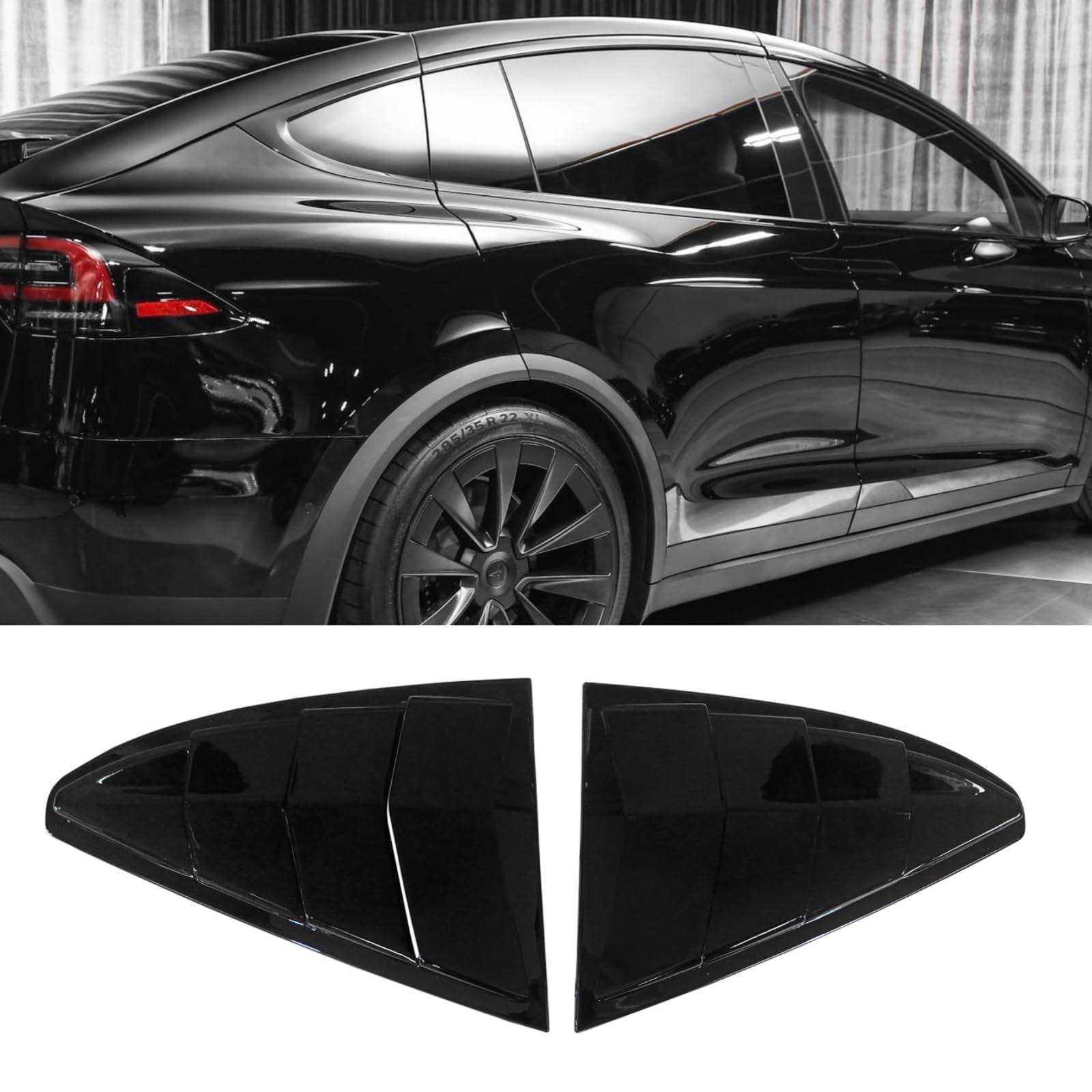 2023 テスラ MODEL X ルーバーカバー リアサイドウィンドウルーバー シャッターサイドベントカバー リアウィンドウシャッター カバー ABS製 2点セット 艶あり黒