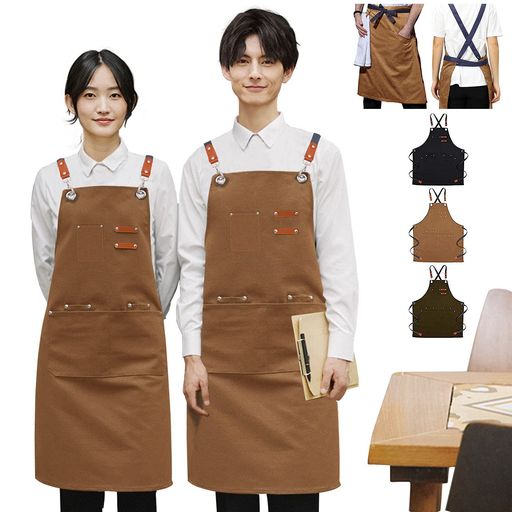 平方根【キャンバス&amp;耐用素材】こちらのエプロンは、機能性とデザイン性が両立しているのが特徴で、さっと付けることができカジュアルな前掛けタイプ。しっかりとした厚みのあるキャンバス地と、要所要所にあしらわれたPU革のデザインのエプロン。素材を使用しているので、通気性や着心地のよさは抜群。また、防水、型崩れが少なく、破れにくく汚れが落ちやすい点にも定評があり。静電気も発生しません。 平方根【収納力抜群&amp;大きなポケットエプロン】全部で四つのポケットがあります、ポケットは胸当て部分と、腰回りの二か所にあるので、近所への散歩ぐらいなら、手ぶらで出かけることも可能です。また、携帯とペン(はさみ)を入れるところも設計されています。様々な作業に対応できるのが魅力の商品です。収納力があるエプロンを探している方にもおすすめです。 平方根【ン少しも負担がない&amp;Xタイプエプロン】しっかりと厚みがある生地なのに重さが240gととても軽く、肩や腰に負担をかけません。肩紐は背面でクロスさせるX型にすることで、生地の重さを両肩に分散させることでき、ずれ落ちを最小限にとどめるようにしてあります。