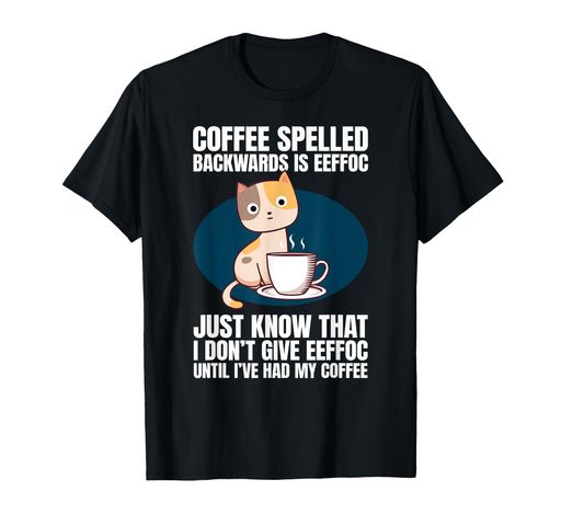 コーヒー 猫 ワードプレイ Tシャツ