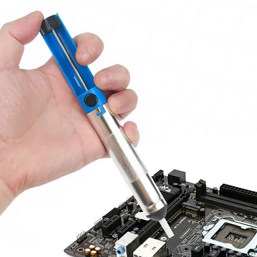 はんだすいとり器 半田吸い取り機 3色展開 ゴールド/ブラック/ブルー 手動式 真空ポンプ型 ハンダ吸い取り器 精密修理用 DIY作業工具 電子工作 はんだ除去ツール メンテナンス便利 (ブルー)