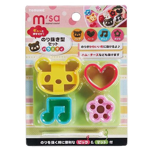 パンダ:約4.2x5.2x1.25cm ハート:約3x3.7x1.25cm おんぷ:約3x3.5x1.25cm おはな:約3.1x3.15x1.25cm シリコンマット:約10x7.5x0.3cm プチピック:約6.7x0.5x0.5cm 材質/抜き型:ABS樹脂 マット:シリコーンゴム プチピック:ABS樹脂