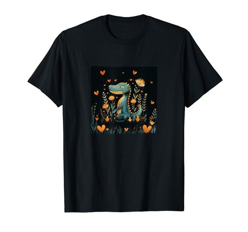 クロコダイルの花とハートの周りにボーホースタイルのグラフィック。 Tシャツ