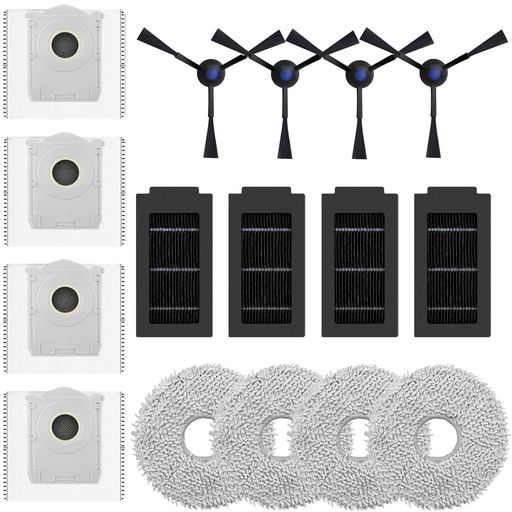 🌻【対応機種】エコバックス ロボット掃除機と互換性あるアクセサリーセットです。T50 OMNI,T50 PRO OMNI対応可能。(ご注意:T50 MAX Pro Omniは非対応 ) 🌻【パッケージ内容】(1)モップパッド4枚 (2)紙パック4枚 (3)フィルター4個 (4)エッジクリーニングブラシ4個 (5) 日本語保証書1冊 (6)取り扱い説明書1冊 🌻【メンテンス作業】お勧めの交時期:ローラーブラシは6~12ヶ月間、エッジクリーニングブラシは2~3ヶ月間、フィルターは2ヶ月間、モップパッド2~3ヶ月間、ゴミパック3ヶ月間で交換することをお勧めします。本体の性能を最適保つため、定期的にメンテナンス作業や部品交換を実行してください。(掃除機制御アプリで交換時期のアラームに従って交換お勧め) 🌻【エッジクリーニングブラシ】ナイロン製の刷毛行き届かない箇所や四隅の取れにくいゴミはしっかり取り除来ます。もっとも、ブラシ刷毛の根元により良い接着剤を使用するため、毛抜け落ちや折れを防止した強化版として安心します。
