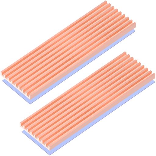 高互換性:当M.2 SSD ヒートシンクは2280 M.2 SSDと互換性があります。サイズ:70x21x1.5mm。厚みは1.5mmしかない薄型デザインなので、ノートパソコン、Mini PC、ゲーム機などにも干渉なく設置できます。 高品質の銅素材:純銅素材を採用し、アルミニウム製ものより銅製のほうが熱伝導率が高いです。また、銅 ヒートシンクの表面が溝構造に加工され、放熱面積がさらに増加します。 簡単に増設:ヒートシンクの固定ためには、シリコンバンドと耐高温テープを二種類ものを同梱します。M.2 SSDとヒートシンクの間に、サーマルパッドを挟んで、シリコンバンドや耐高温テープで固定すれば完成です。 サーマルパッド付属:接触面の熱伝導を最大化するために、M.2 SSDとM.2 ヒートシンクの間に置かれ、低粘性、高熱伝導率のサーマルパッドを同梱します。スペースにより、0.5mmと1mm厚みものをご選択いただけます。 5°C-20°Cの冷却効果:わずか1.5mmの薄型設計なので、ほとんどのパソコンにも干渉なく設置できます。