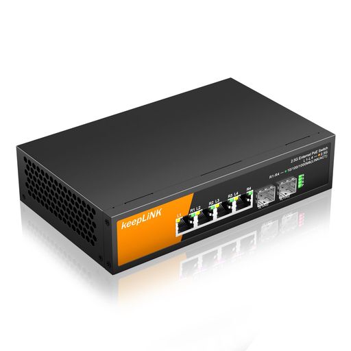 2.5G/1G/100M x 4ポート、10G/5G/2.5G/1G/100M SFP+ x 2スロット搭載のPoEスイッチ。 4ポートはPoE+ (802.3at/af)に対応しており、各ポートから最大30Wの電力を受電機器に供給。スイッチ全体で供給可能な総電力量(パワーバジェット)は72W。 2.5Gポート搭載のWiFi 6対応アクセスポイントや高画質IPカメラの接続に最適。 ファンレス静音設計のため、会議室など動作音を気にする場所にも設置できる。 サイズ9,720バイトのジャンボフレームに対応し、データ転送が効率的に行える。 60Gのスイッチング容量。