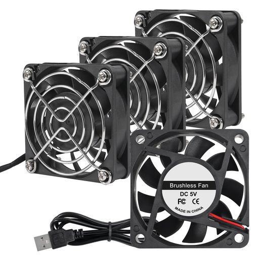コネクタ:USB タイプ :冷却ファン;電源:DC 5V、0.18A;外部材質:プラスチック スピード:3000RPM;エアーフロー:12.6CFM;ノイズ:26 dBA ケーブルの長さ:50cm;パッケージの内容:4x冷却ファン 60 x 60 x 15 mm USBファン、コンピューター筐体、インバーター、LEDライト、加湿器、空気清浄機、アロマディフューザー、レシーバーの冷却に最適、Raspberry Pi、プロジェクター、その他DIYプロジェクトの換気に最適