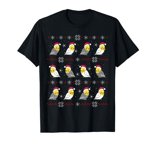 ぽっちゃりクリスマスオカメインコ柄かわいいクリスマスオウムカワイイ Tシャツ