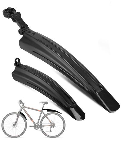 🚲 【超耐圧力素材】:超耐圧力 PVC 素材でよくできています。割れたり錆びたりしません。非常に柔らかく、ランダムに曲げたりホイップしたりできます。 🚲 【清潔に保つ】 泥や雨の中のドライブの必需品。マッドガードは、バイクに乗るときに汚れからあなたを守ります。フェンダーと自転車のタイヤの間の角度は調整可能です。ぬかるんだ道での風の抵抗を軽減するのに良いです。 🚲 【サイズフィット】 当社の自転車用フェンダーは、20 ~ 26 インチの前輪と後輪に適しています。当社の自転車用フェンダーは、あらゆるタイプのマウンテン バイク、ロード バイク、ツーリング バイク、レーシング バイクなどに適しています。雨の日も快適なライディングとなりますよう、心よりお祈り申し上げます。 🚲 【スタイリッシュな流線型デザイン】 この自転車用フェンダーは掃除が簡単で、最も重要なことに壊れにくいです。当社のフェンダーセットはファッショナブルなルックスだけでなく、流線型のデザインにより、バイクやバイクが泥から落ちるのを防ぎます。
