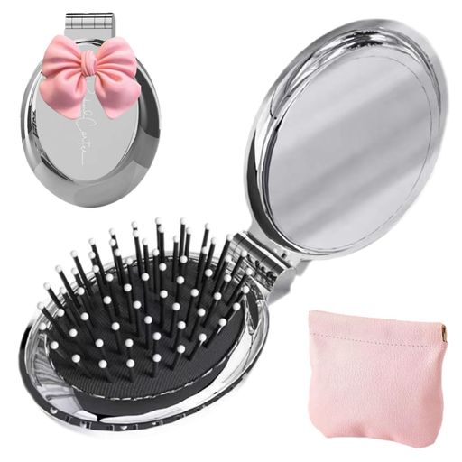 折りたたみヘアブラシ 携帯用 ミラー付き折りたたみブラシ トラベル用折りたたみブラシ ミニサイズ折りたたみブラシ ポケットサイズヘアブラシ マッサージ機能付き ミニ 静電気防止ブ… happymasaya-10007291 HappyMasaya パッケージ画像