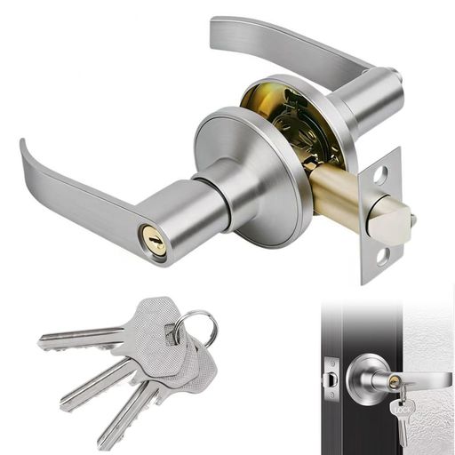 ドアノブ 鍵付き ドアノブ交換 レバーハンドル 室内ドア 鍵 ドアロック 室内錠 亜鉛合金製 防錆 耐食性 玄関 寝室 トイレ ドア厚25-45mm対応 取り付け簡単 防犯 盗難防止 バックセット DIY 交…