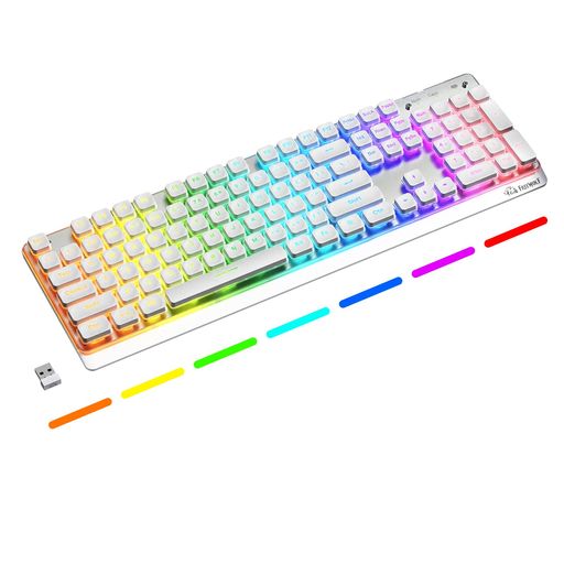 FREEWOIF M104 ゲーミングキーボード 3モード接続 2.4G Bluetooth USB-C有線 メンブレンキーボード 静音 102キー テンキー付き LEDライティン 英語配列 人間工学設計 オフィス 自宅 ゲーム 仕事用 技…