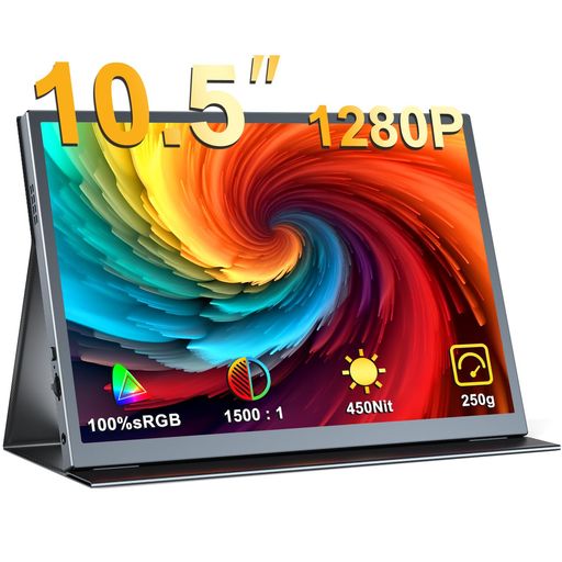 EVICIV モバイルモニター 10.5インチ ポータブルディスプレイ 超軽量250g 高輝度450nits 100%sRGB広色域 画像比自動適合 FHD1280P VESA 保護カバー モバイルディスプレイ ポータブルモニター ゲーミン…