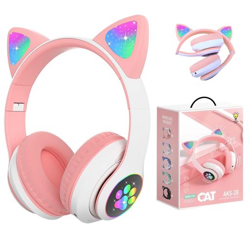 子供用ヘッドホン Megadream無線/有線ヘッドホン マイク付き 猫耳LEDライト/両側RGBライトデザイン Bluetooth5.0 TFカード挿入可能 折りたたみ式 サイズ調節可能 学校/タブレット/旅行/MP3[ホワイト]