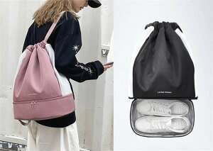 乾湿分離 スポーツバッグ ナップサック　多機能バッグ ジムバッグ 水泳用バッグ 旅行バッグ 巾着袋式　防水 シューズ収納