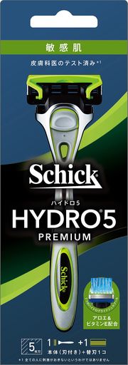 ハイドロ SCHICK(シック) ハイドロ5 プレミアム 敏感肌 ホルダー(刃付き+替刃1コ) スキンガード付 5枚刃 グリーン