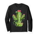 かわいい咲くサボテンの花Iサボテン多肉植物長袖Tシャツ