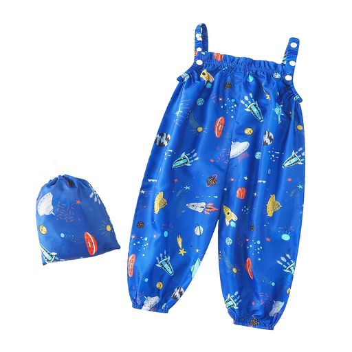 [LitchiiGuusii]プレイウェアお砂場着調節可能遊び着80cm-110cm対応宇宙柄オーバーオール子ども用砂遊びパンツかわいいレインパンツ水遊び撥水防水公園幼稚園保育園ギフト(ブルー80cm-