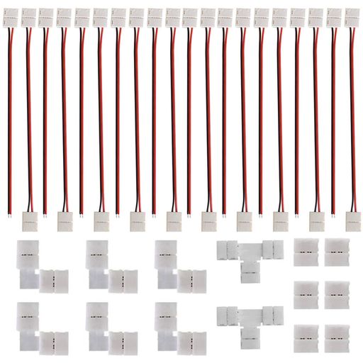 GTIWUNG LEDテープ 延長用 ワンタッチコネクタ 2ピン 8MM 3528 2835 SMD 単色用 半田付け不要LEDストリップ接続変換器コネクタ(20個) LEDテープ装飾直角スナップコネクタ(6個)