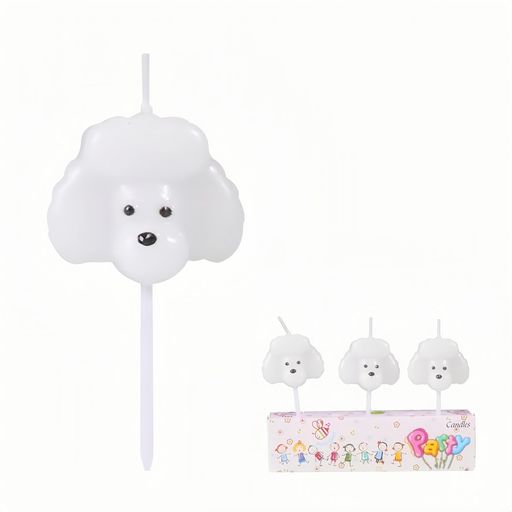 3個セット白色プードルのカートゥーンバースデーケーキキャンドルパーティー装飾犬の紙カップケーキ型..