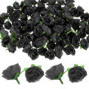 MMETERXITY100個入りの人工バラの花の頭1.2”の小さなシルク製の偽のバラの花の頭ウェディング/ブーケ/パーティーの装飾用フェイクの花の頭のつぼみ[黒...