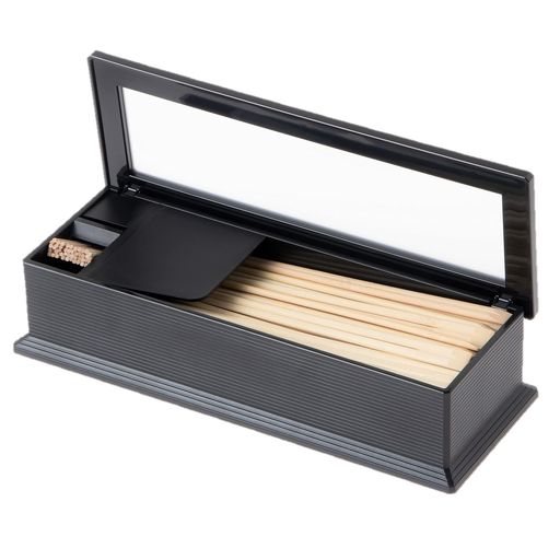 ストリックスデザイン箸箱日本製黒カバー爪楊枝ケース付箸の長さ23cmまで対応取り出しやすい指紋が付き..