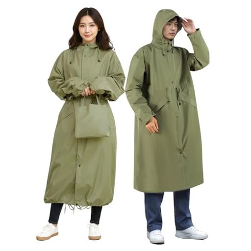 [Verdure]防水レインコートユニセックス軽量TPUラミネート加工ベージュフード付き通勤通学用二重留め具高い撥水性防風性(アーミーグリーンL)
