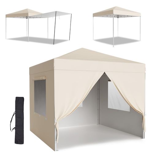 Tarp - Eukerワンタッチタープテント3mx3m3段階調節キャノピーポール付きUVカット日よけ高耐水組立簡単天幕/サイドシート4枚付キャンプテントアウトドアベージュ