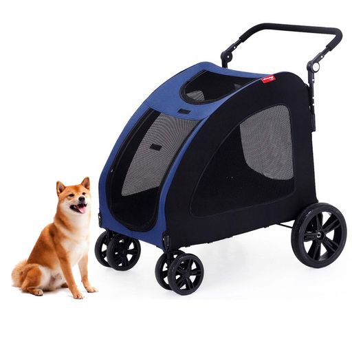 Cart - GROZYペットカート中型犬犬猫用ペットストローラー4輪耐摩耗ドギー用プッシュチェアワンタッチ折りたたみ式軽量コンパクト組み立て簡単外出便利耐荷重50kg(ブルー)