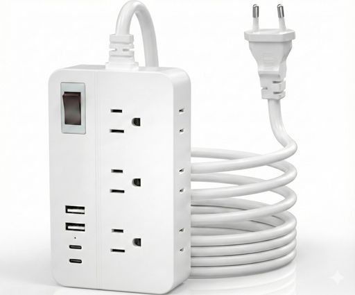Transformers, Conversion Plugs - 変換プラグCタイプ韓国コンセント海外旅行用変換アダプター1.5m延長コード付き|AC差込口6個+USBポート4個(USB-Cx2)|韓国・イタリア・スペイン・ドイツ・ベトナム・フランス・トルコなどの国…