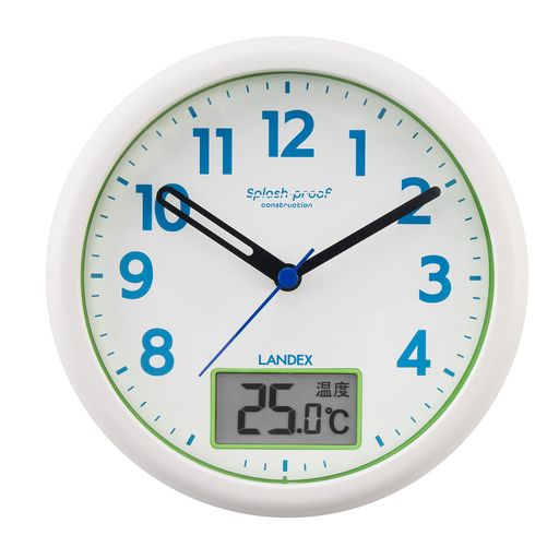 ランデックス(Landex)バスクロック温度表示デジアナ防水17cmアクアディズ置き掛け兼用ホワイトグリーンYT5311WH(3)