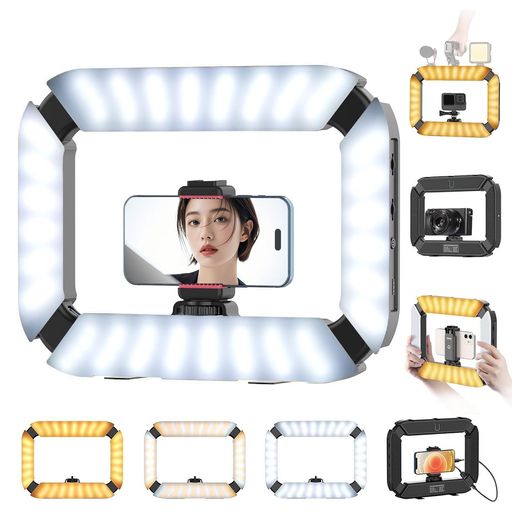 UlanziU200LEDリングライト撮影ライトスマホビデオリグ自撮りライト2500K-8500K色温度8000mAhバッテリー1/4インチネジスマホホルダー付..