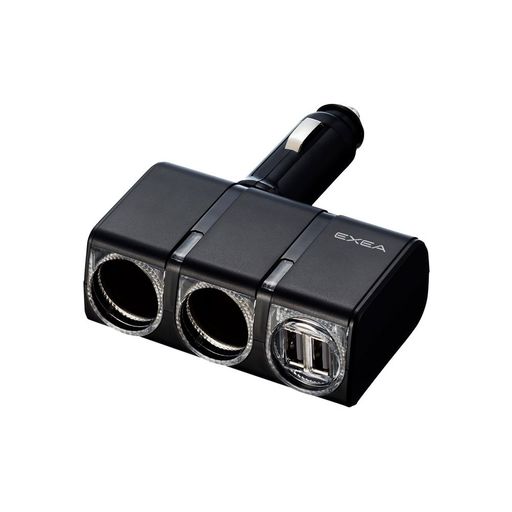 24V車にも対応した2連ソケットとUSB2ポート(合計2.4A) USBポートは自動判別に対応したリバーシブルUSB 首振り機構で向きが自在な取付け簡単ダイレクトタイプ