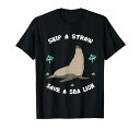 海の動物を救う女性へのストローギフトをスキップアシカTシャツ