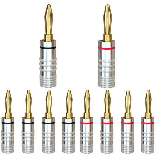 スピーカーバナナプラグは、スピーカーワイヤーの取り付けを簡単にし、A / Vレシーバー、アンプ、サラウンドサウンドシステム、バナナウォールプレートでの使用に最適です。金メッキのプラグは、強い耐腐食性、導電性、耐酸化性、およびプラグ抵抗を備えており、安定した電流伝送と高音質のオーディオを保証します。純銅合金のシェル素材は、より美しく、頑丈で耐久性があります。 純銅スピーカースペードコネクタ、ネジ止めスピーカーワイヤーコネクター、プラグの各ペアには、スピーカーケーブルを色分けするために使用される黒いリングと赤いリングがあります。極性を合わせるために左から右に区別され、端子にしっかりと確実に接触します。端子は非磁性銅でできています。外部の高周波電磁干渉を排除します。 バナナプラグオーディオジャックコネクタ、24 Kゴールドメッキデュアルスクリューロックスピーカーコネクタ、使用期間中、強力な耐腐食性、導電性、耐酸化性、およびプラグ抵抗を備え、安定した電流伝送と高音質オーディオを確保し、クリスタルクリアな信号を実現。ワイヤが短絡しないように絶縁し、2本の止めネジでワイヤ接続を安全に保ちます。