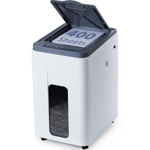 【高性能シュレッダー】シユレッター家庭用電動のオートフィード機能によりA4用紙を最大400枚まで自動で連続細断でき、業務用として大量の書類処理を効率化します。家用シュレッダー 手動給紙時は8枚までの書類処理に加え、ホッチキス留め書類やクレジットカードの細断も対応しています(※ホッチキスとクレジットカードの細断は家庭用シュレッダー 手動給紙時のみ対応)。セキュリティレベルP5のマイクロカット(2x12mm)方式を採用しており、機密書類や個人情報を確実に細断することで情報漏洩を防止します。 【連続細断】しゅれったー電動 業務用は二重冷却システムを搭載しており、中断することなく連続運転が可能です。高性能なモーターと窒化鋼刃を採用しているため、業務用としての耐久性と信頼性を兼ね備え、安定した性能を発揮します。低騒音設計の静音シュレッダーで、オフィスや家庭用に最適なシュレッダー 電動 静音です。シュレッダー 静音 業務用、シュレッダー 長時間裁断など、連続使用にも安定した性能を提供します。 【マルチ機能】自動始動/停止機能を搭載しており、紙を入れるだけで作動し、処理終了後は自動で停止します。