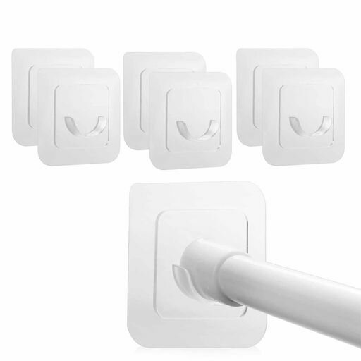 FineGood突っ張り棒支え補強6個入りつっぱり棒落下防止強力粘着テープ付き穴開け不要で取り付け簡単壁付けテープ付き落ちにくい構造固定室内物干し竿受け(プラスチック*6)