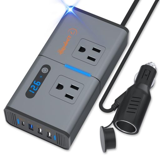 LST インバーター 200W 車載充電器 PD 27W & QC3.0 急速充電 DC 12VをAC 100Vへ変換 シガーソケット コンセント USB-A3 Type-C1 ACコンセント*2 電圧表示 カーインバーター 車 コンセント 12v