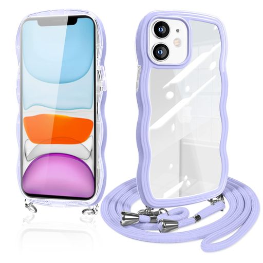 GuokaieniPhone11用のケースクリアショルダーいphone11スマホケースカバー透明TPUストラップ付き肩掛け..