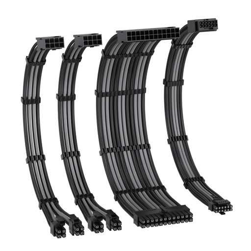EZDIY-FAB PCIe 5.0 12VHPWR PC電源延長スリーブケーブル 16AWG ATX/EPS 30cm 4本セット ブラック&グレー