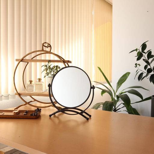 卓上ミラー両面360度回転メイクアップミラーブラック鏡