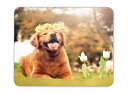 花輪を着た犬のマウスパッドー滑り止め加工処理防水材質疲労軽減マウスパット