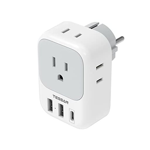 Transformers, Conversion Plugs - TESSAN変換プラグ韓国海外SEタイプコンセント変換器4個AC差込口1USB-Cポート2USB-Aポート付きドイツ、フランス、オランダ、ハンガリー、スペインヨーロッパなどの国に対応