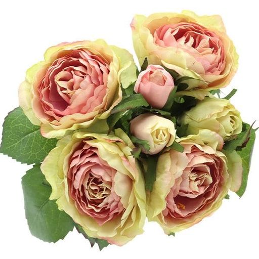 造花シルクフラワー『ガーデンローズバンドルピンク/グリーンVE6797』