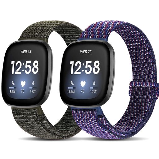 コンパチブルFitbitversa3/FitbitSenseバンド、ナイロンスポーツバンドブレスレット通気性調節可能な軽量交換ストラップリストバンドアクセサリ(アーミーグリーン+インディゴ)